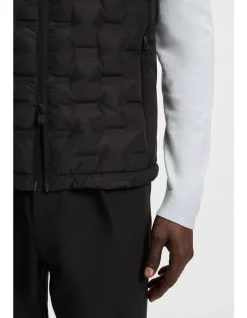 Down-filled gilet with welded-logo pattern