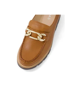 Drizza Gold Chain Detail Leather Loafers