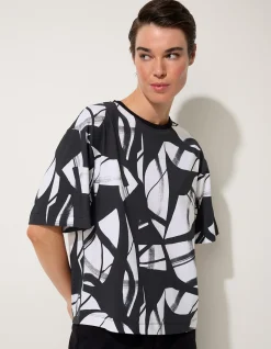 ECLIPSE ABSTRACT BLACK AND WHITE PRINT T-SHIRT