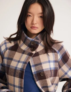 EDI CHECKED FUNNEL COLLAR COAT