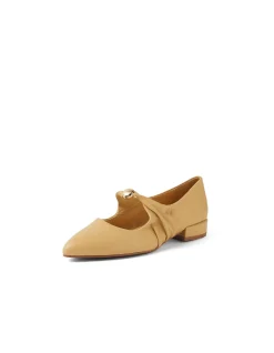 Eloquent Gold Button Strap Leather Flats