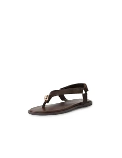 Emblem Metal Hardware Suede Thong Sandals