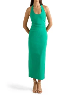 ESMEE U-NECK STRETCH LINEN MIDI DRESS