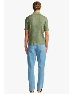 EVAN OLIVE KNITTED CABLE POLO