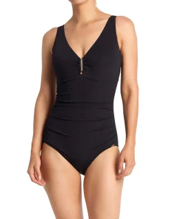 Fierce DD/E Ruched Bar Front One Piece Swimsuit
