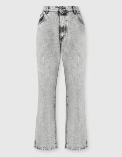 FIVE-POCKET MID-RISE BLEACHED DENIM PANTS