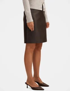 FLORA VEGAN LEATHER PENCIL MIDI SKIRT