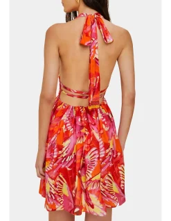 FLYING BIRDS HALTER NECK MINI DRESS