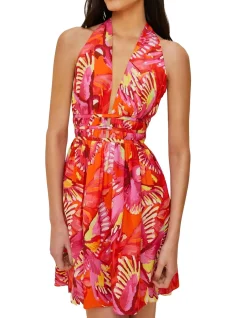 FLYING BIRDS HALTER NECK MINI DRESS