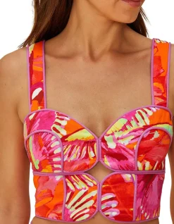 FLYING BIRDS ORANGE FRAMED CROPPED CAMISOLE TOP