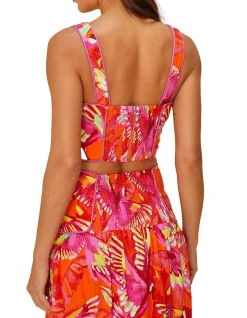 FLYING BIRDS ORANGE FRAMED CROPPED CAMISOLE TOP