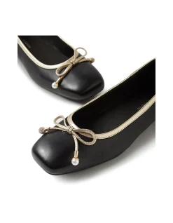 Foyars Pearl Trim Square Toe Ballet Flats