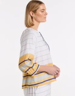 GATHERED SLV STRIPE TOP
