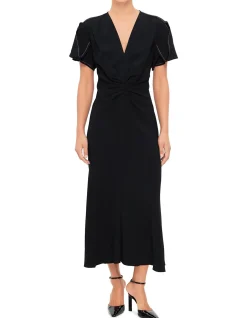 Gathered V-Neck Midi Dress
