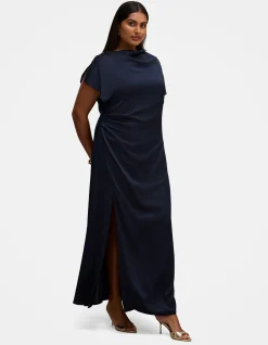 GENEVIEVE CURVE SATIN DRAPE MAXI DRESS