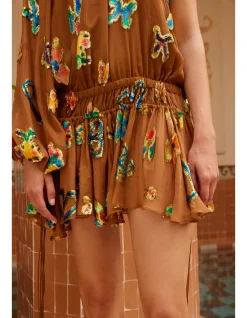 GOLDEN METALLIC VELVET MINI DRESS