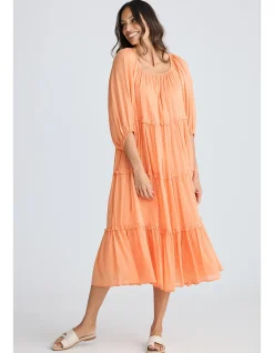 Grenadine Tiered Cotton Midi Dress