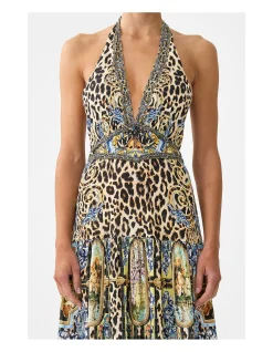 HALTER JERSEY DRESS WITH TIERED SKIRT