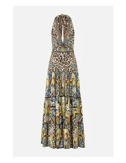 HALTER JERSEY DRESS WITH TIERED SKIRT