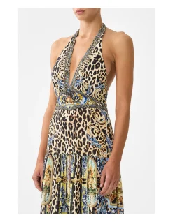 HALTER JERSEY DRESS WITH TIERED SKIRT