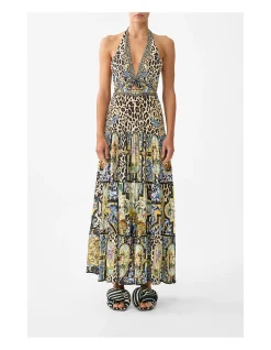 HALTER JERSEY DRESS WITH TIERED SKIRT