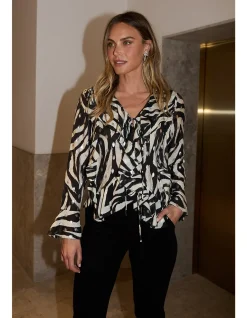 Harper Zebra Print Ruffle Tie Front Blouse