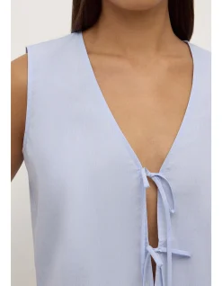 Havana Stripe Poplin Tie Front Top Blue/White Stripe