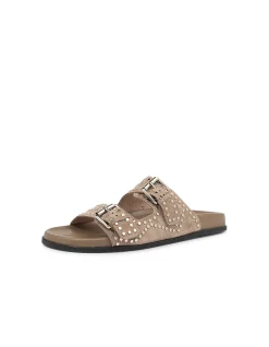 Heire Studded Buckle Suede Slide Sandals