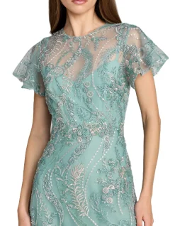 HIGH NECK FLUTTER SLEEVE MIDI DRESS