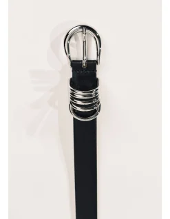 HOLLYHOCK SILVER BLACK LEATHER BELT