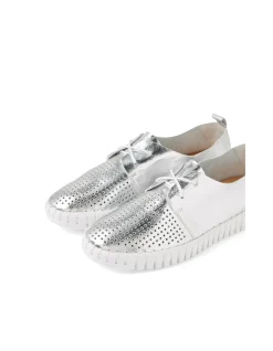 Husto Perforated Silver Leather Sneakers