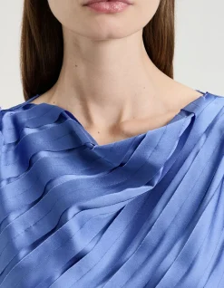 HYDRANGEA STRIP SATIN BIAS BLOUSE
