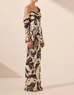 Imane Asymmetrical Long Sleeve Maxi Dress