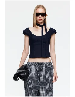 Inizio Corset Navy Cotton Top