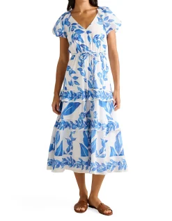 IRIS TIERED RUFFLE MIDI DRESS