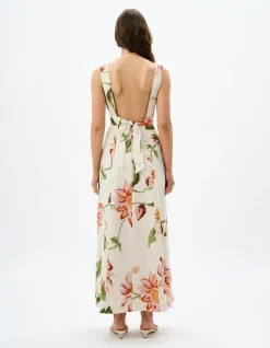 Isolde Linen Floral Open Back Maxi Dress