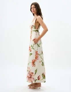 Isolde Linen Floral Open Back Maxi Dress