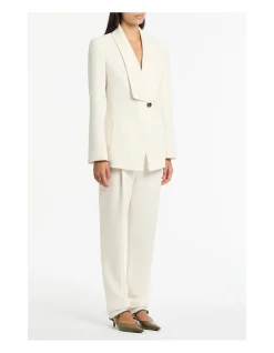 Ivory Crepe Jewel Button Shawl Collar Jacket