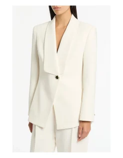 Ivory Crepe Jewel Button Shawl Collar Jacket