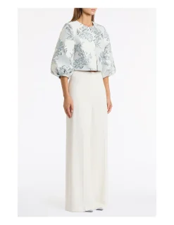 Ivory Crepe High Waisted Palazzo Pant