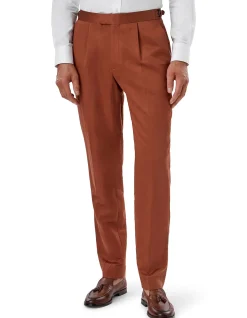 JB RUST COTTON LINEN SINGLE PLEAT TROUSER