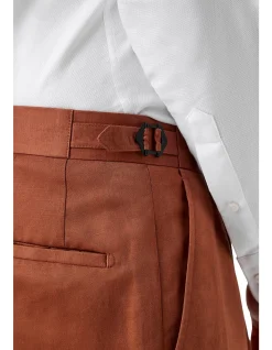 JB RUST COTTON LINEN SINGLE PLEAT TROUSER