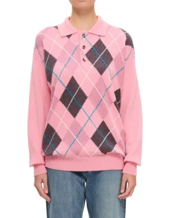 JWA X PRINGLE OF SCOTLAND ARGYLE KNIT POLO SHIRT