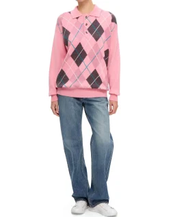 JWA X PRINGLE OF SCOTLAND ARGYLE KNIT POLO SHIRT