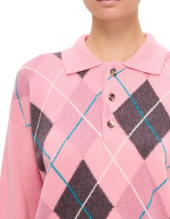 JWA X PRINGLE OF SCOTLAND ARGYLE KNIT POLO SHIRT