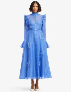 Katrina Applique Butterfly Sleeve Midi Dress Azure