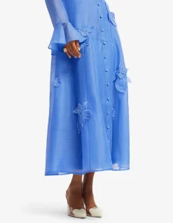 Katrina Applique Butterfly Sleeve Midi Dress Azure