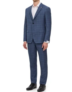 Key Line Blue Check Wool Two Piece Suit
