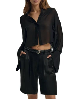 Kimono Sleeve Sheer Button-Up Top
