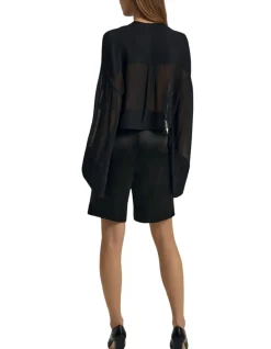 Kimono Sleeve Sheer Button-Up Top